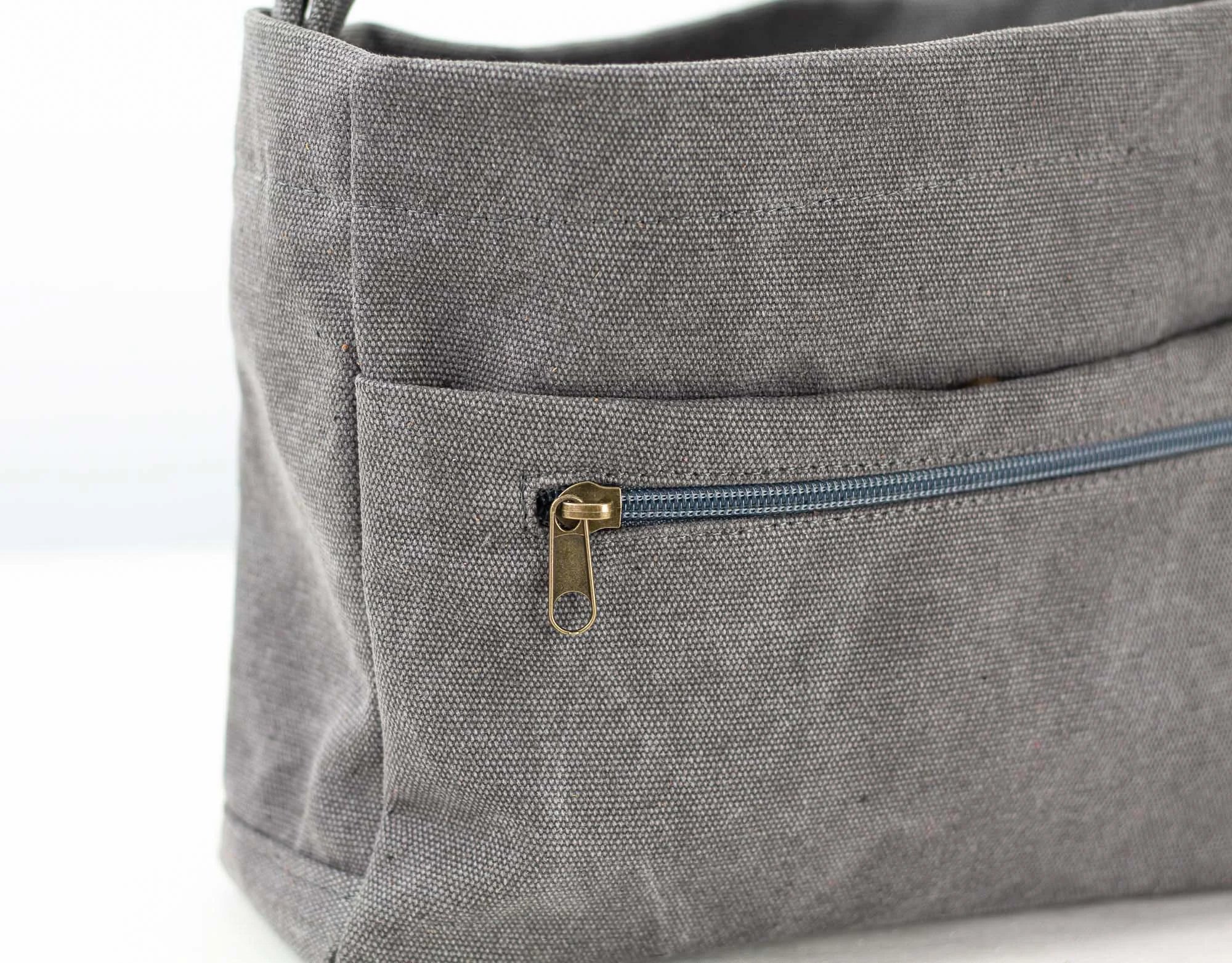 Gray bag with a zipper pocket on a white background