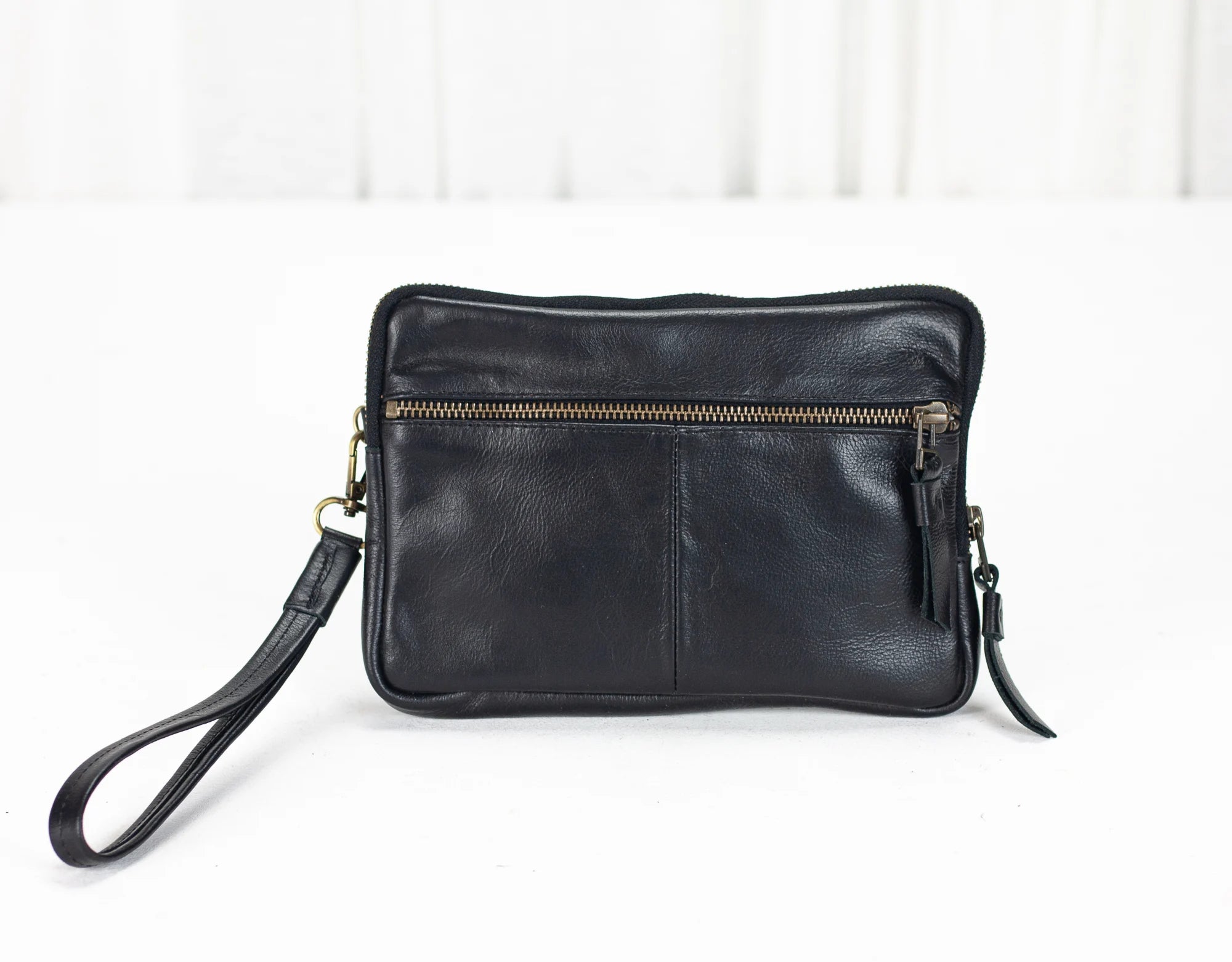 Black leather wallet with zipper