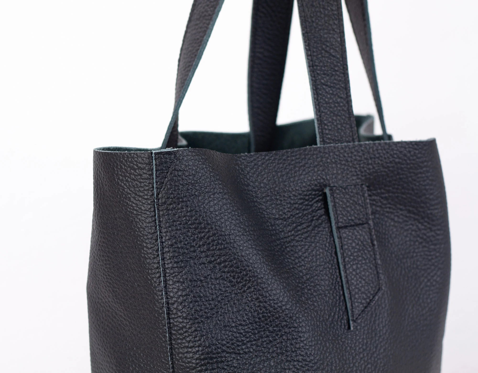 Black leather tote bag