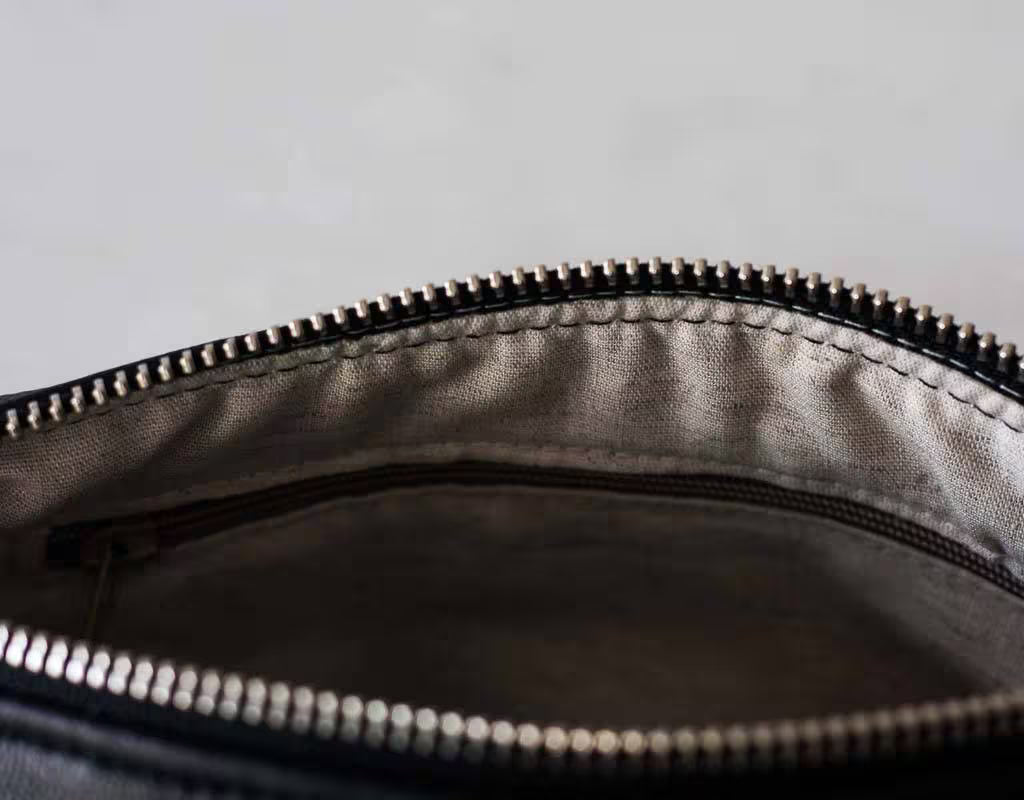 Floral canvas and leather case interior