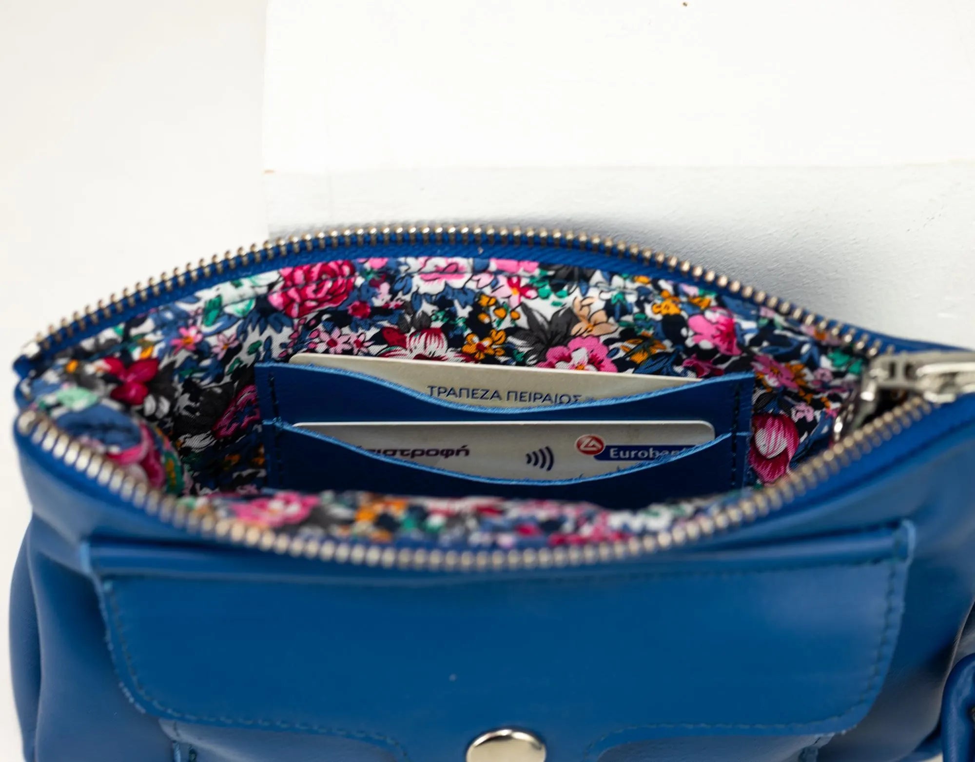 Royal blue wallet with zippers