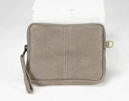 Grey pouch with a zipper on a white background