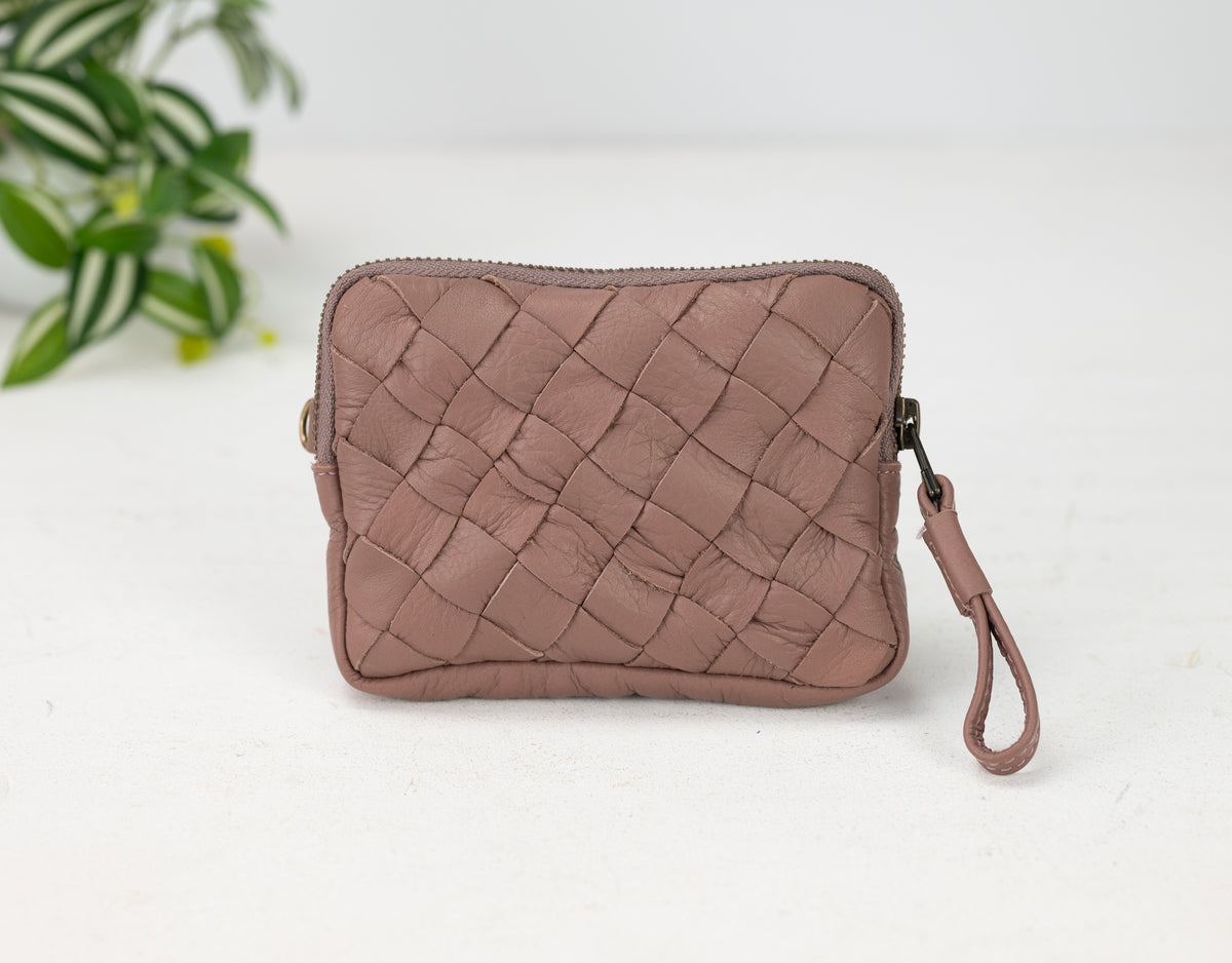 Antheia mini wallet - Old Rose leather