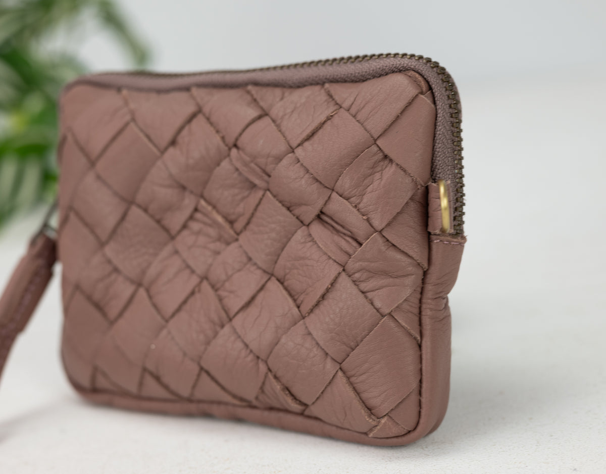 Antheia mini wallet - Old Rose leather