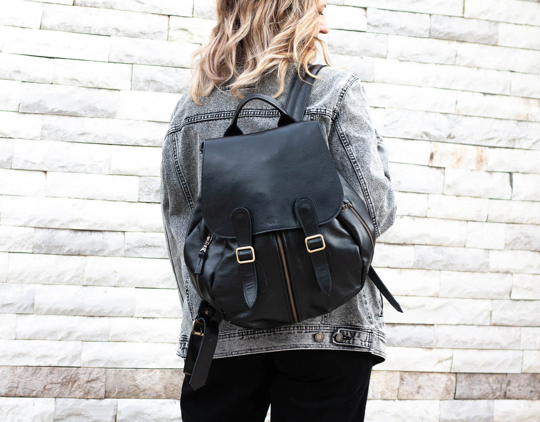 Black leather backpack