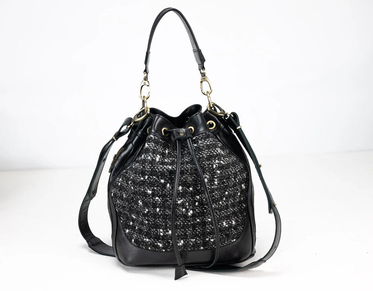 Danae bag - Black leather and black wool