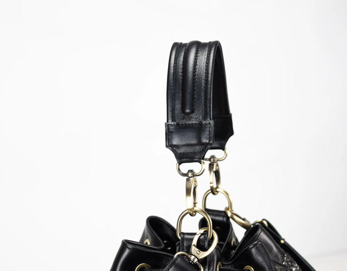 Danae bag - Black leather and black wool