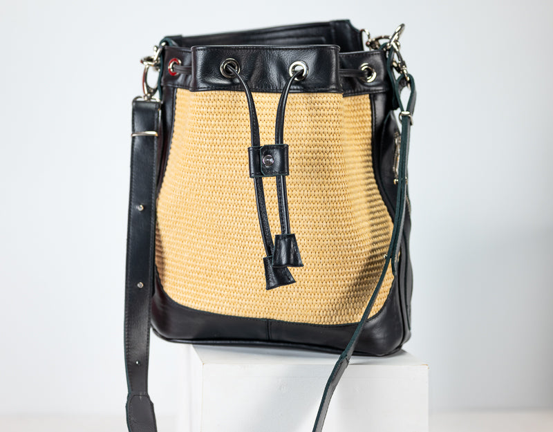 Danae bag - Black leather and rattan