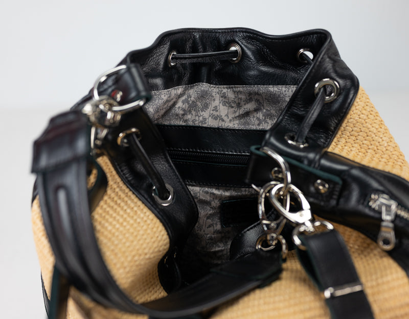 Danae bag - Black leather and rattan
