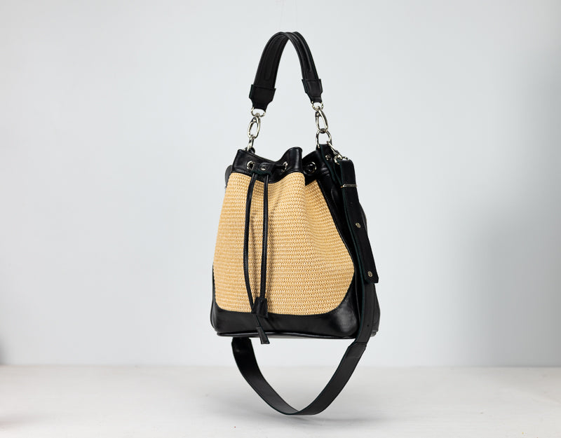 Danae bag - Black leather and rattan
