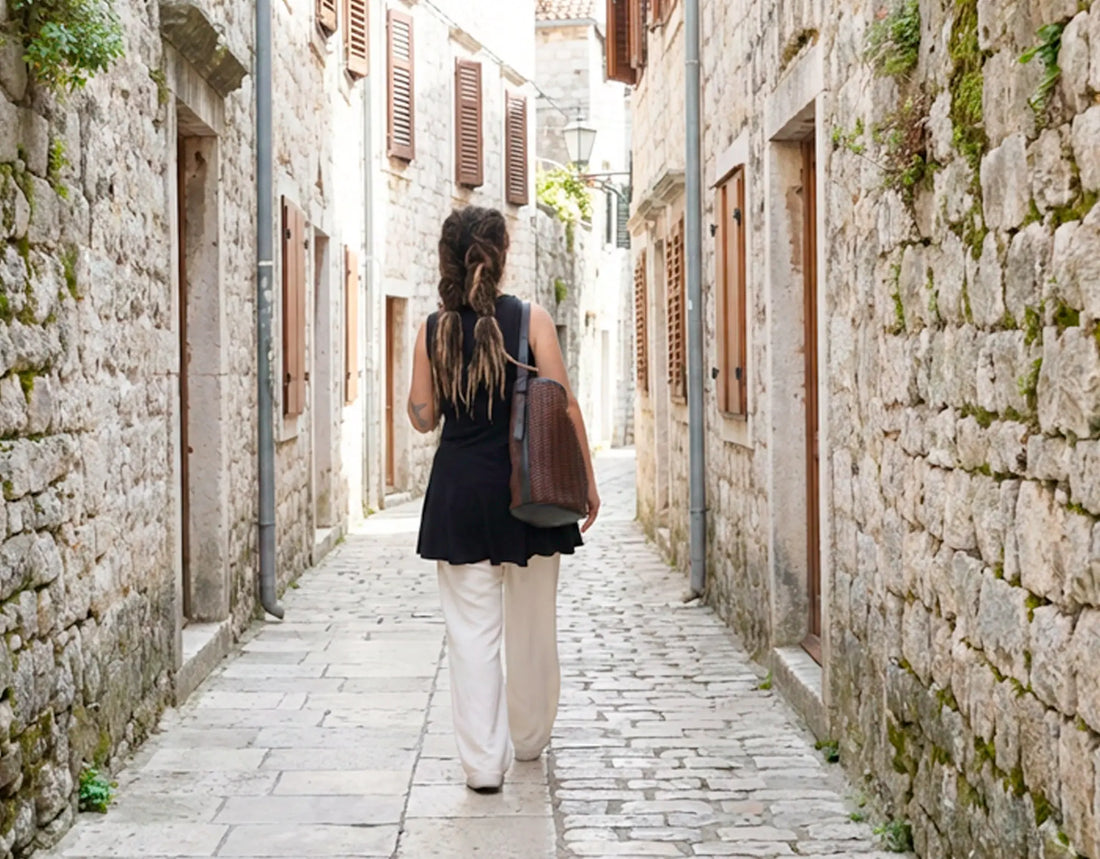 Lyda bag in leather &amp; Raffia