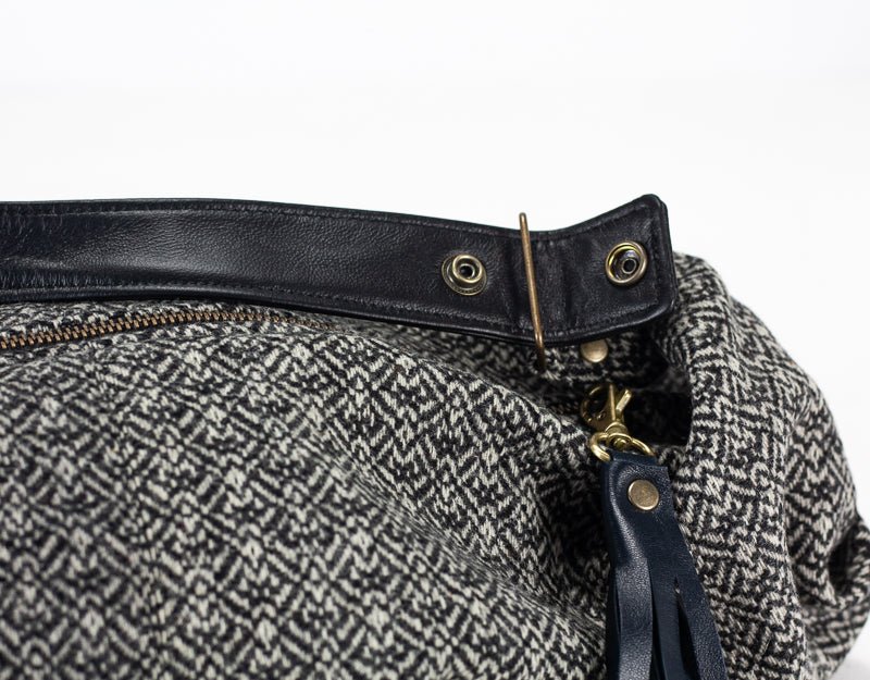 Kallia mini bag - Black patterned wool and black leather - milloobags