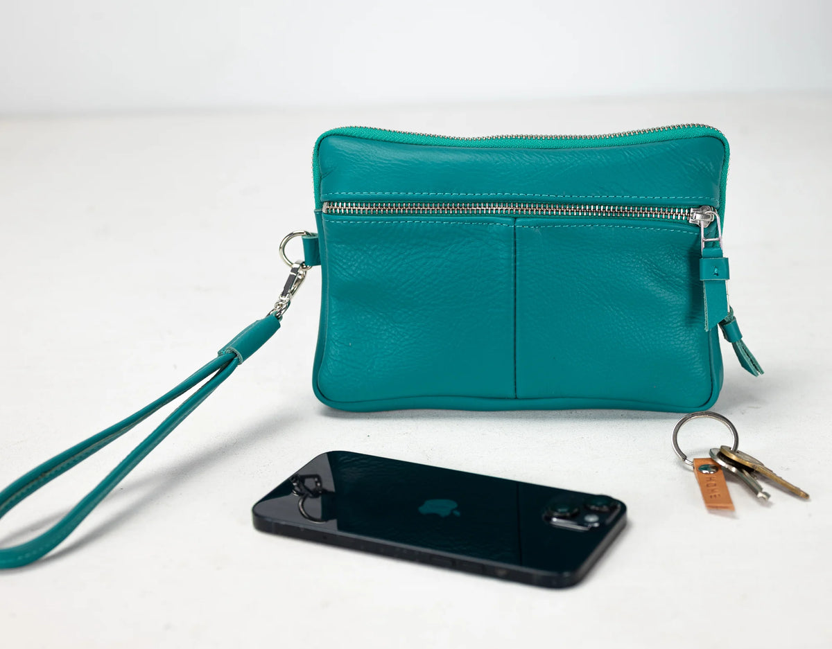Antheia clutch wallet - Teal Blue leather