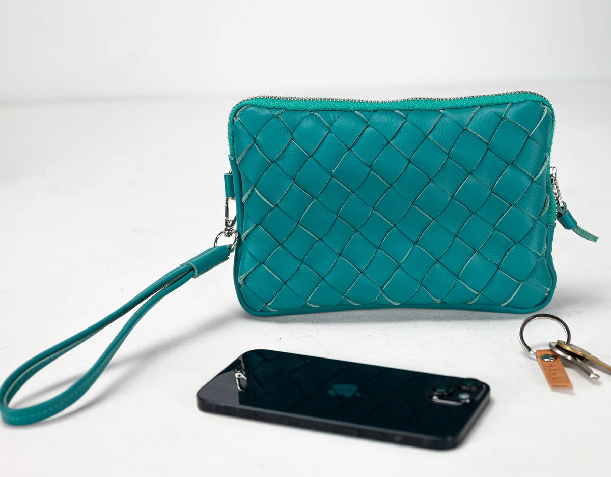 Antheia clutch wallet - Teal Blue leather