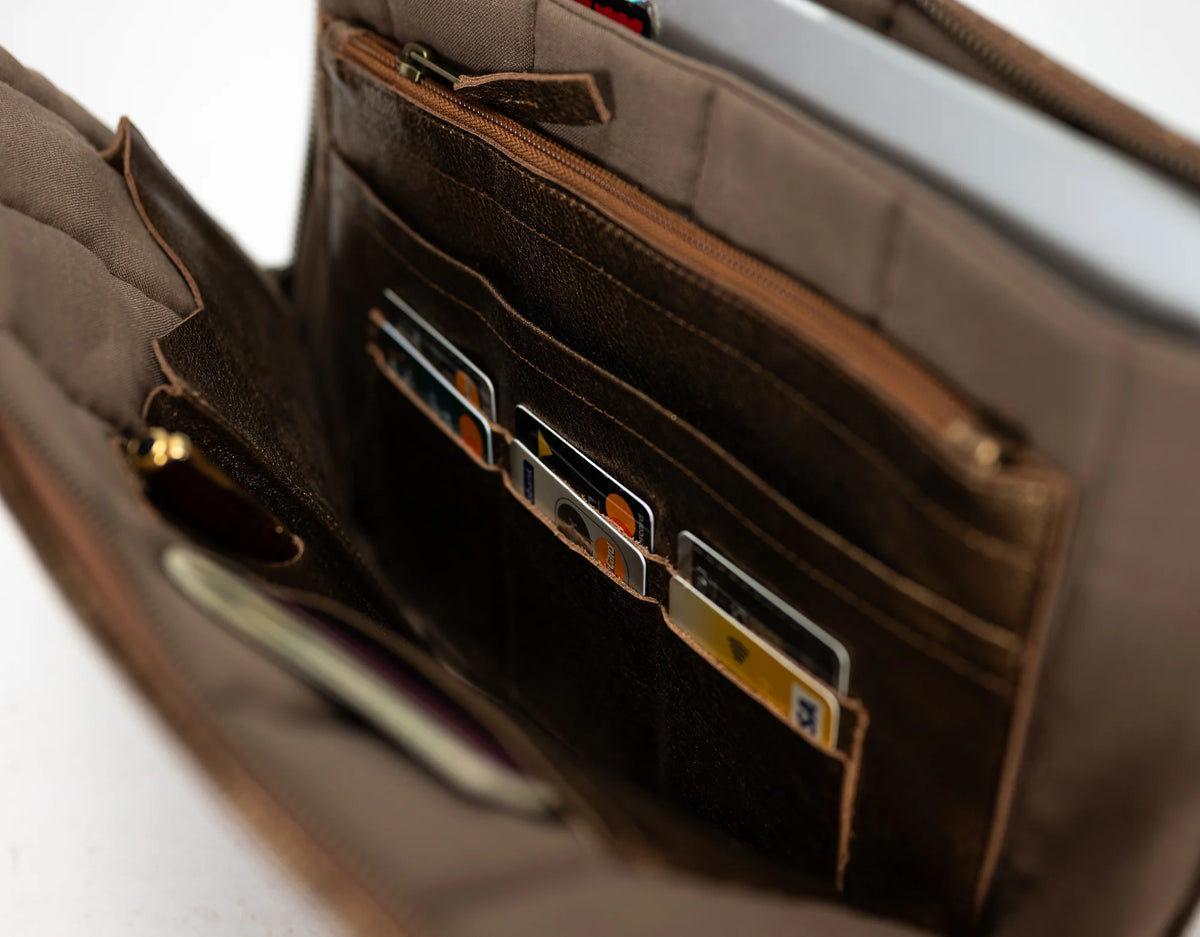 Athena Laptop Clutch - Brass leather