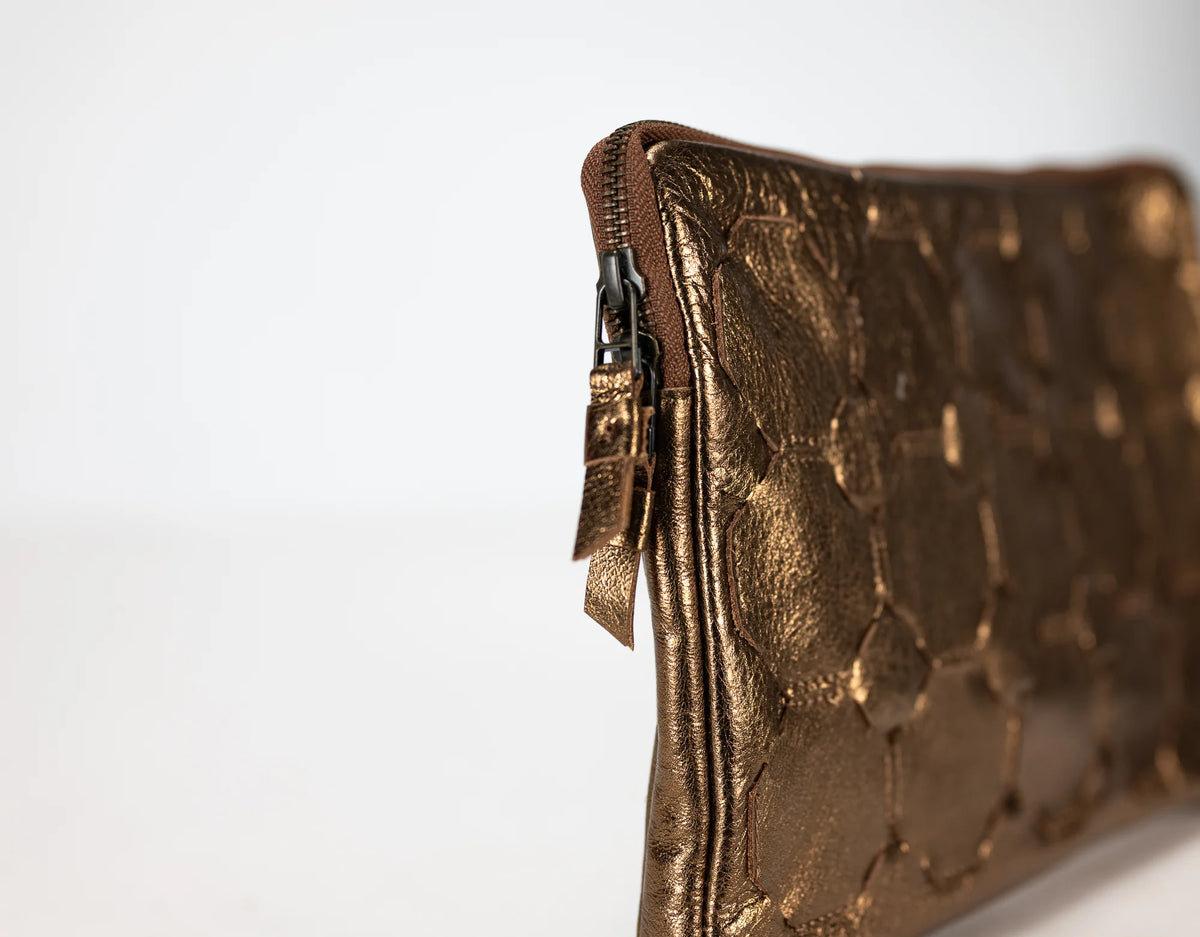 Athena Tablet Clutch - Brass leather
