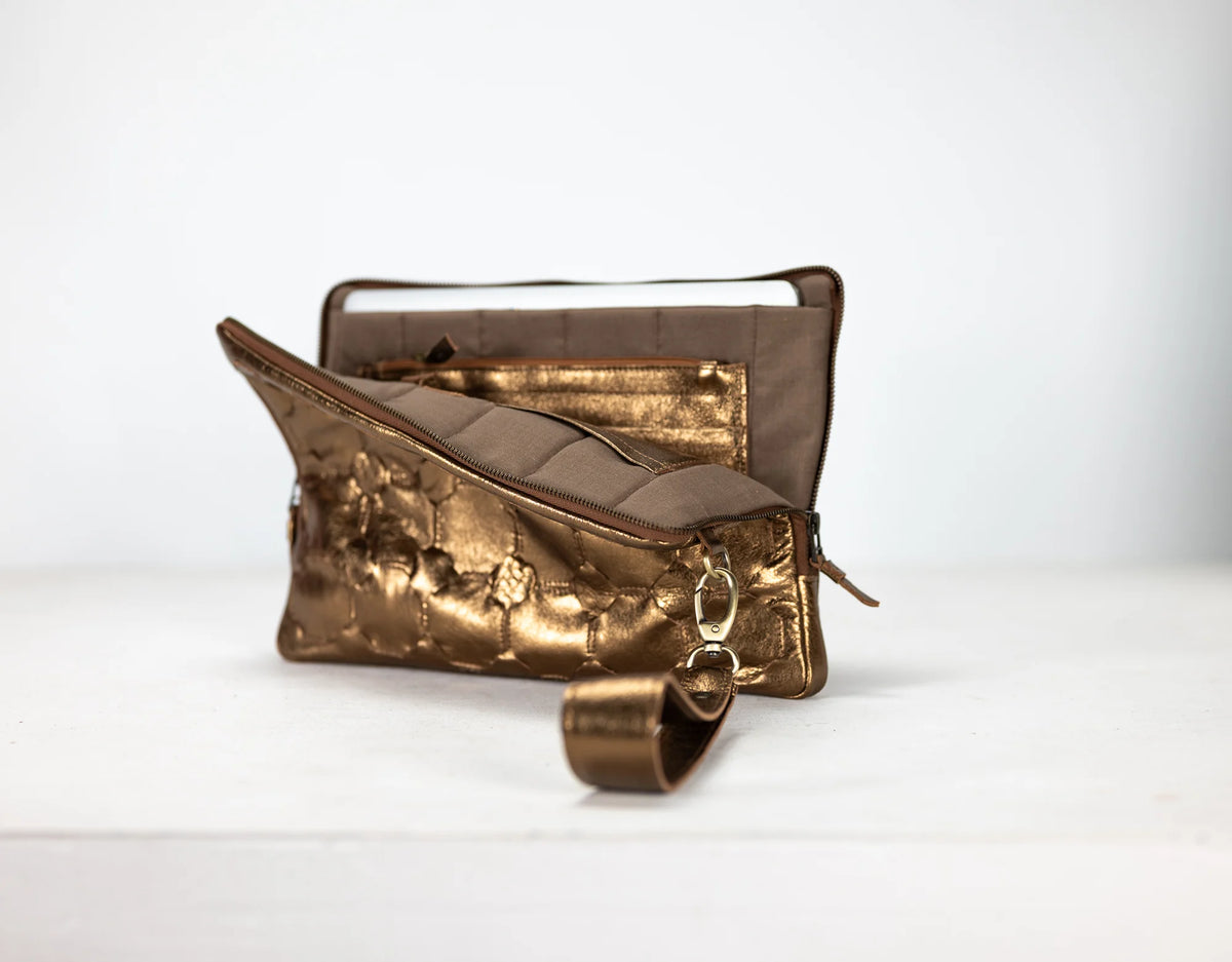 Athena Laptop Clutch - Brass leather