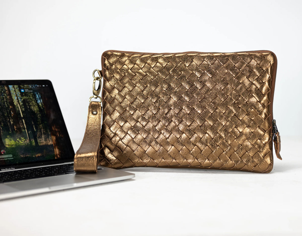 Athena Laptop Clutch - Brass leather