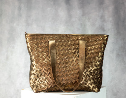 Gold woven handbag 