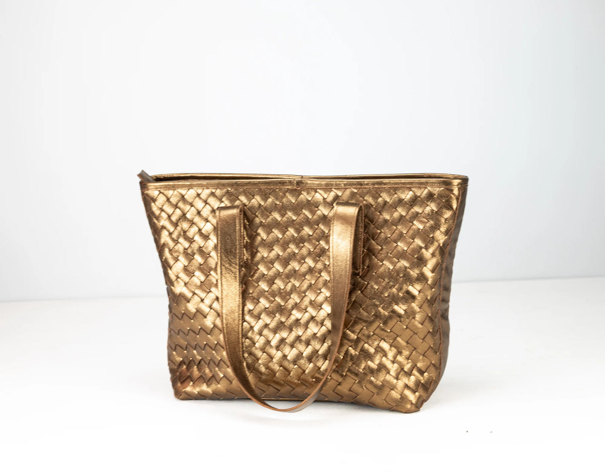 Τσάντα tote Calisto - Μπρονζέ πλεκτό δέρμα
