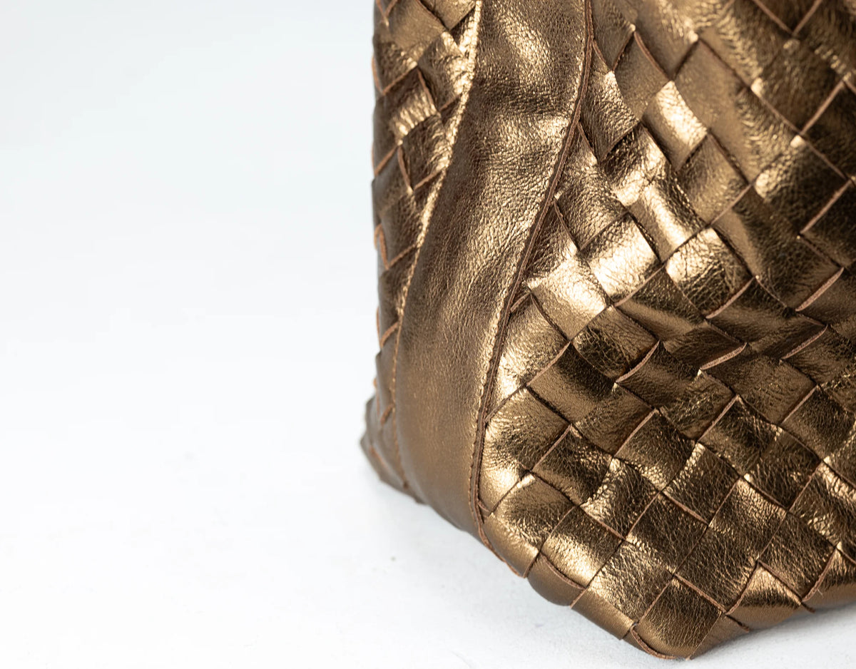 Τσάντα tote Calisto - Μπρονζέ πλεκτό δέρμα