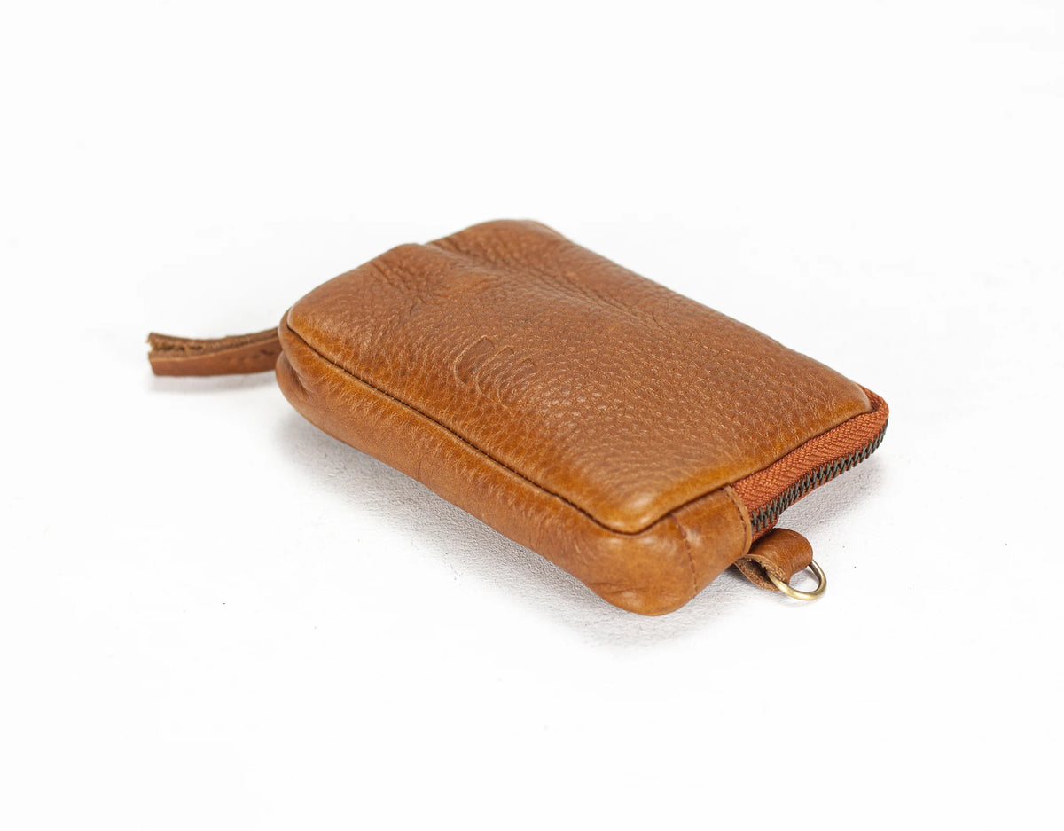 Brown leather pouch on a white background#color_brown-soft-pebbled