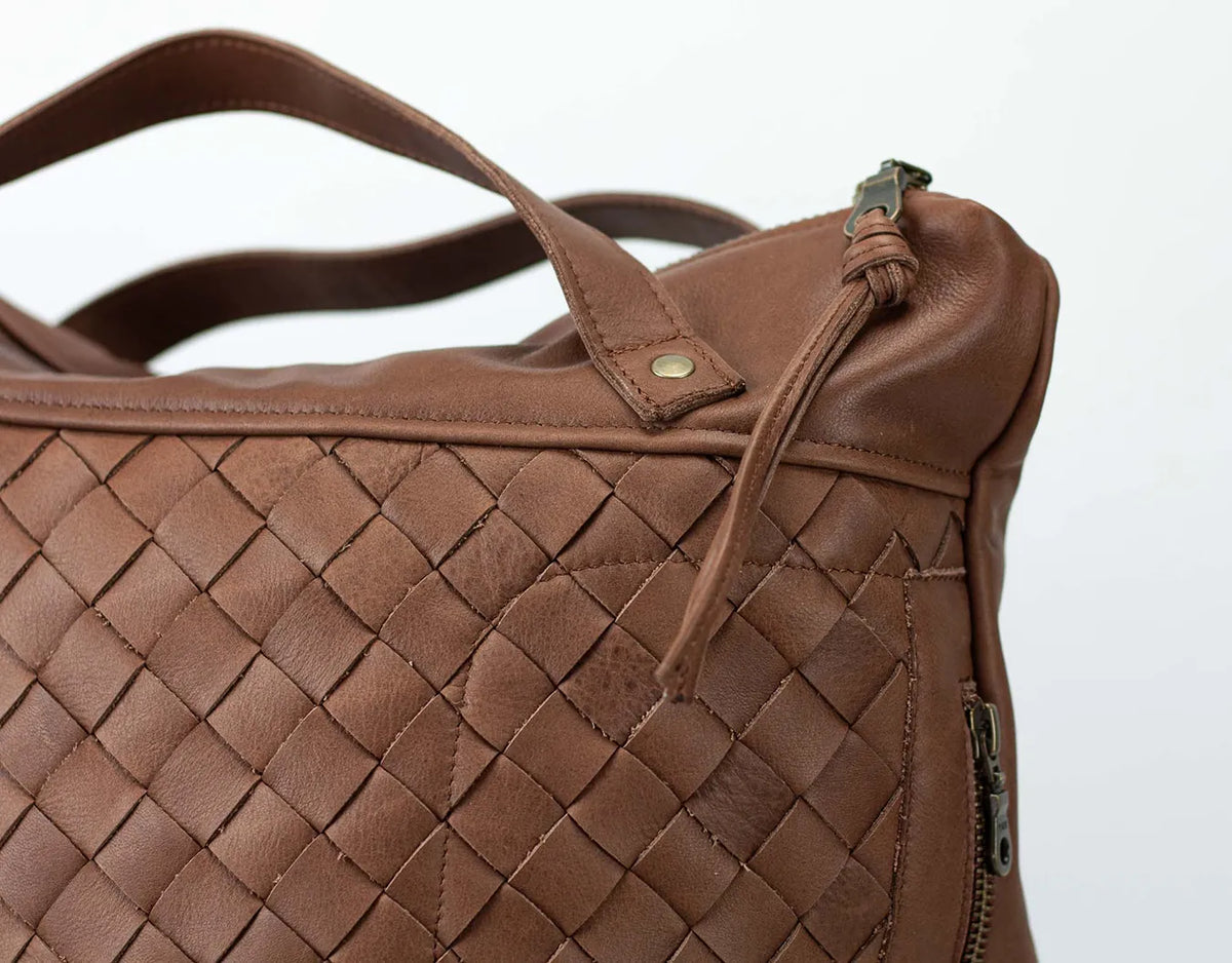 Minos backpack - Chocolate brown hand woven leather
