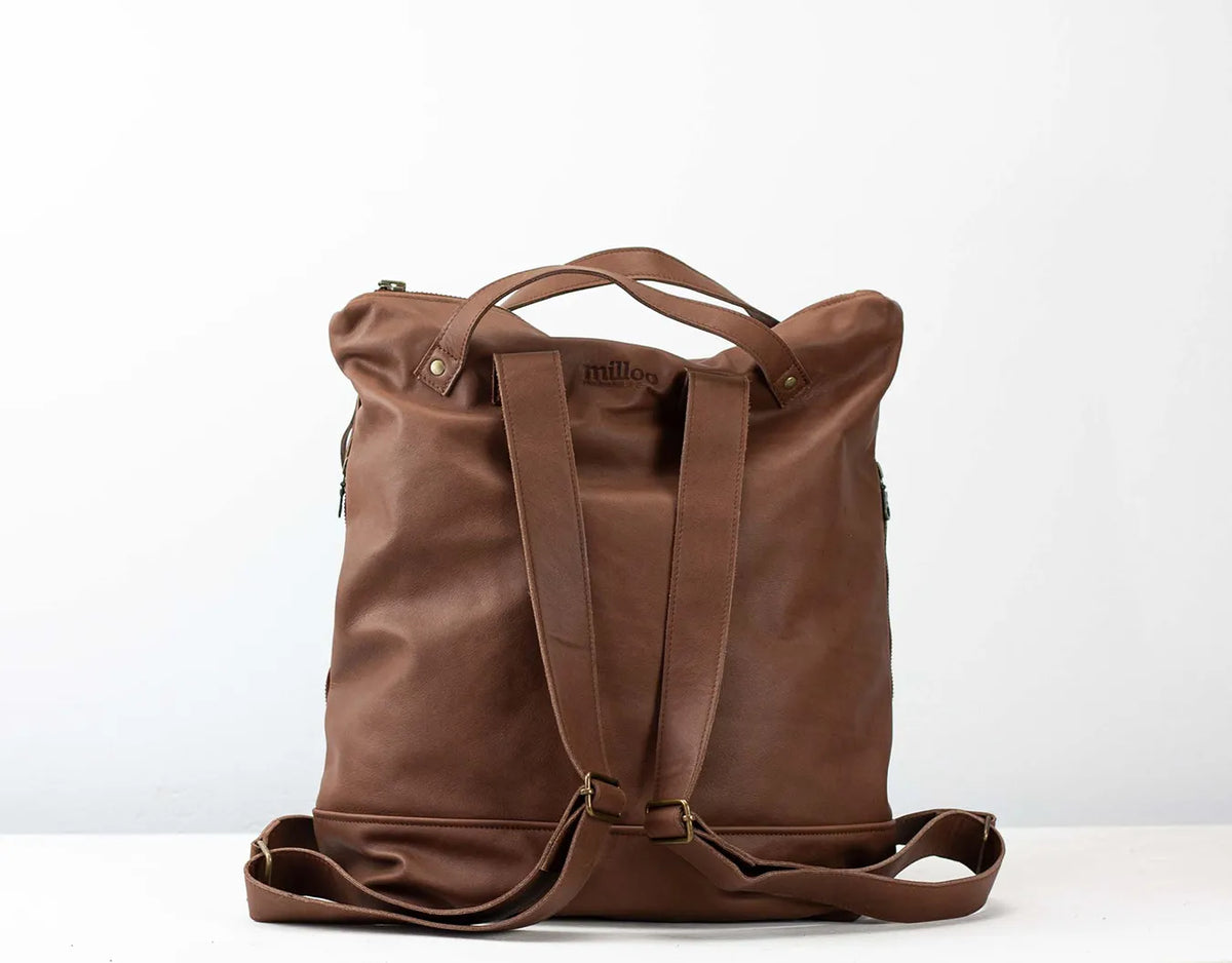 Minos backpack - Chocolate brown hand woven leather
