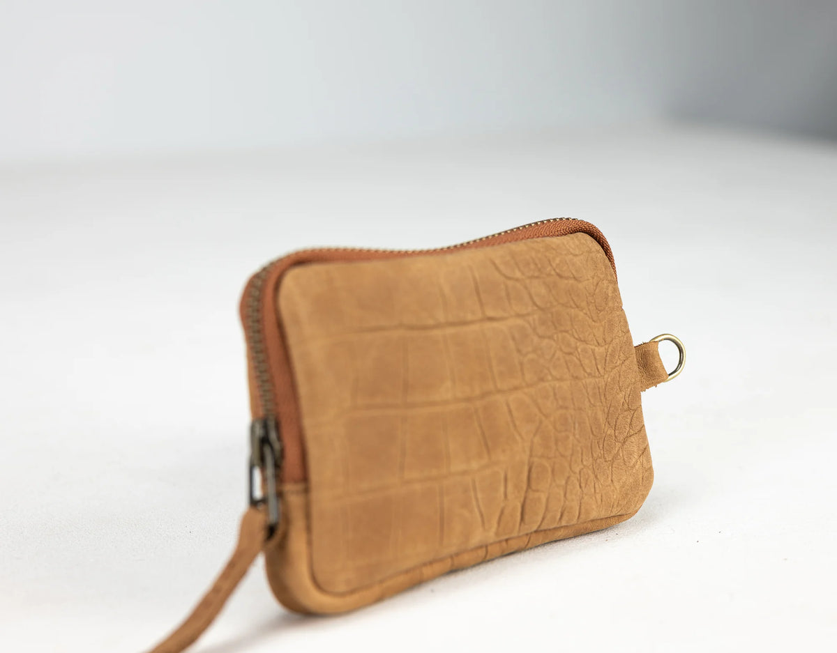 Myrto wallet - Brown leather with snakeskin print