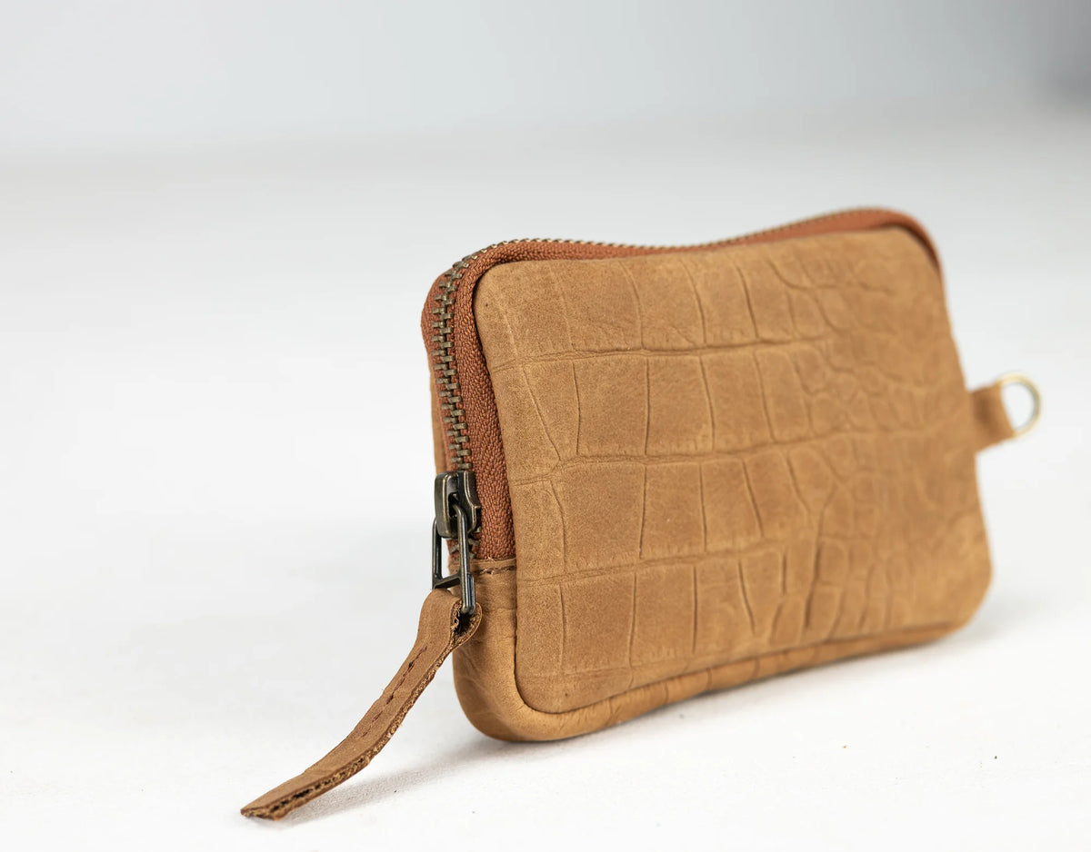 Myrto wallet - Brown leather with snakeskin print