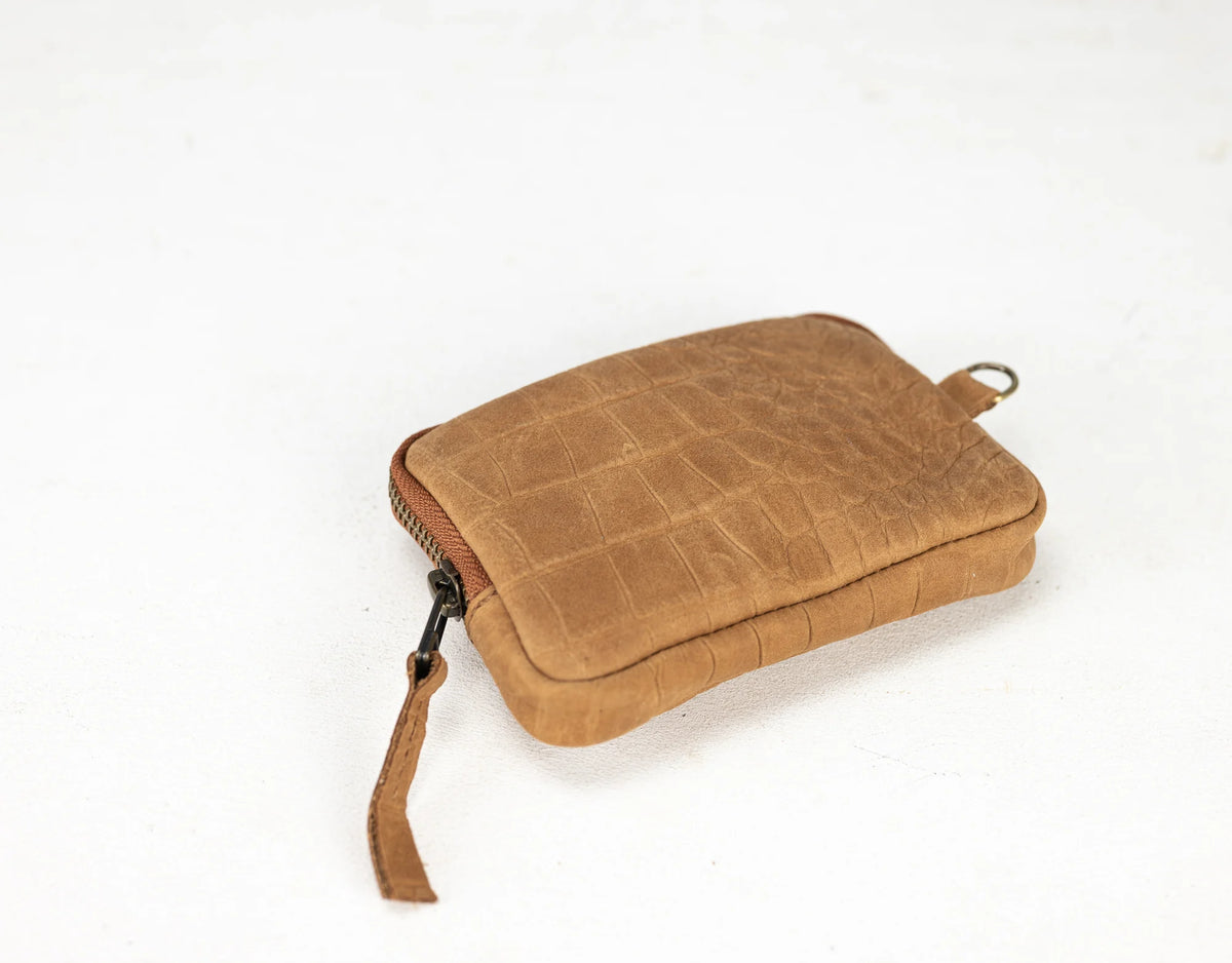 Myrto wallet - Brown leather with snakeskin print
