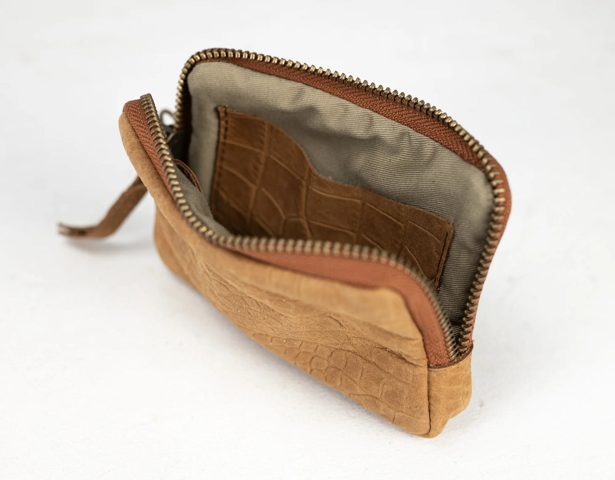 Myrto wallet - Brown leather with snakeskin print