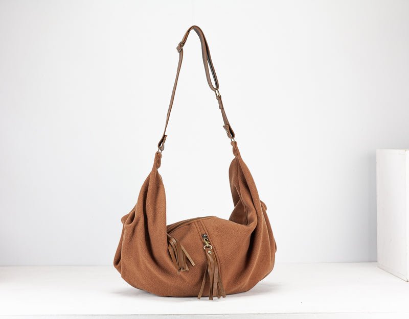 Kallia crossbody bag - Brown wool and leather - milloobags