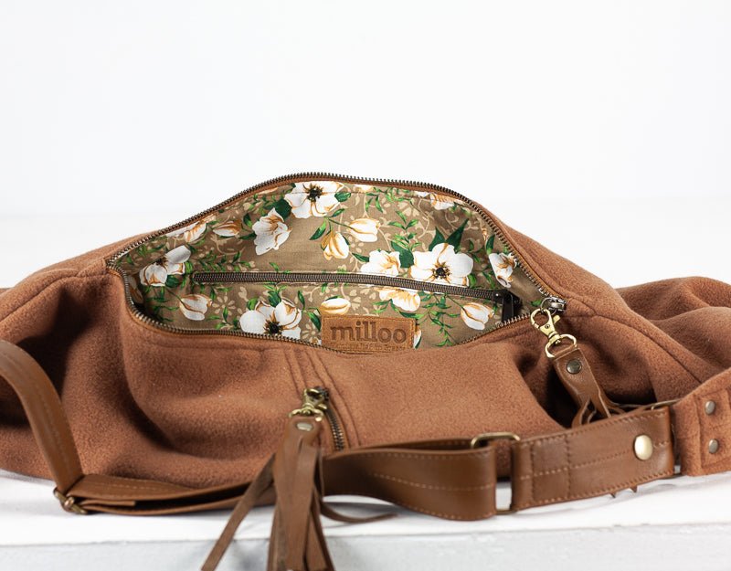 Kallia crossbody bag - Brown wool and leather - milloobags