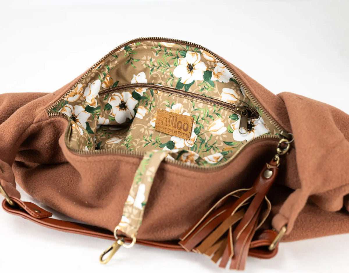 Kallia mini bag - Beige wool and brown leather