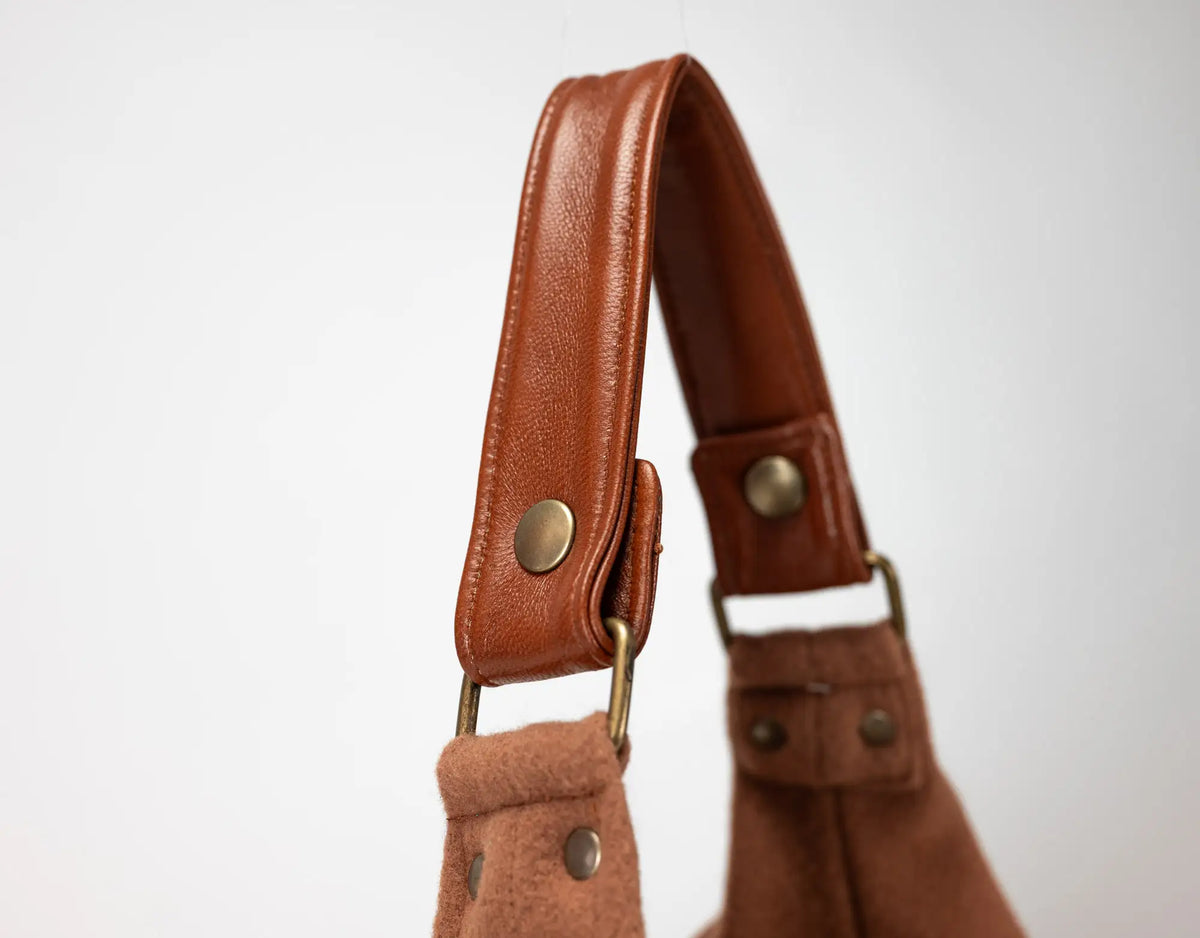 Kallia mini bag - Beige wool and brown leather