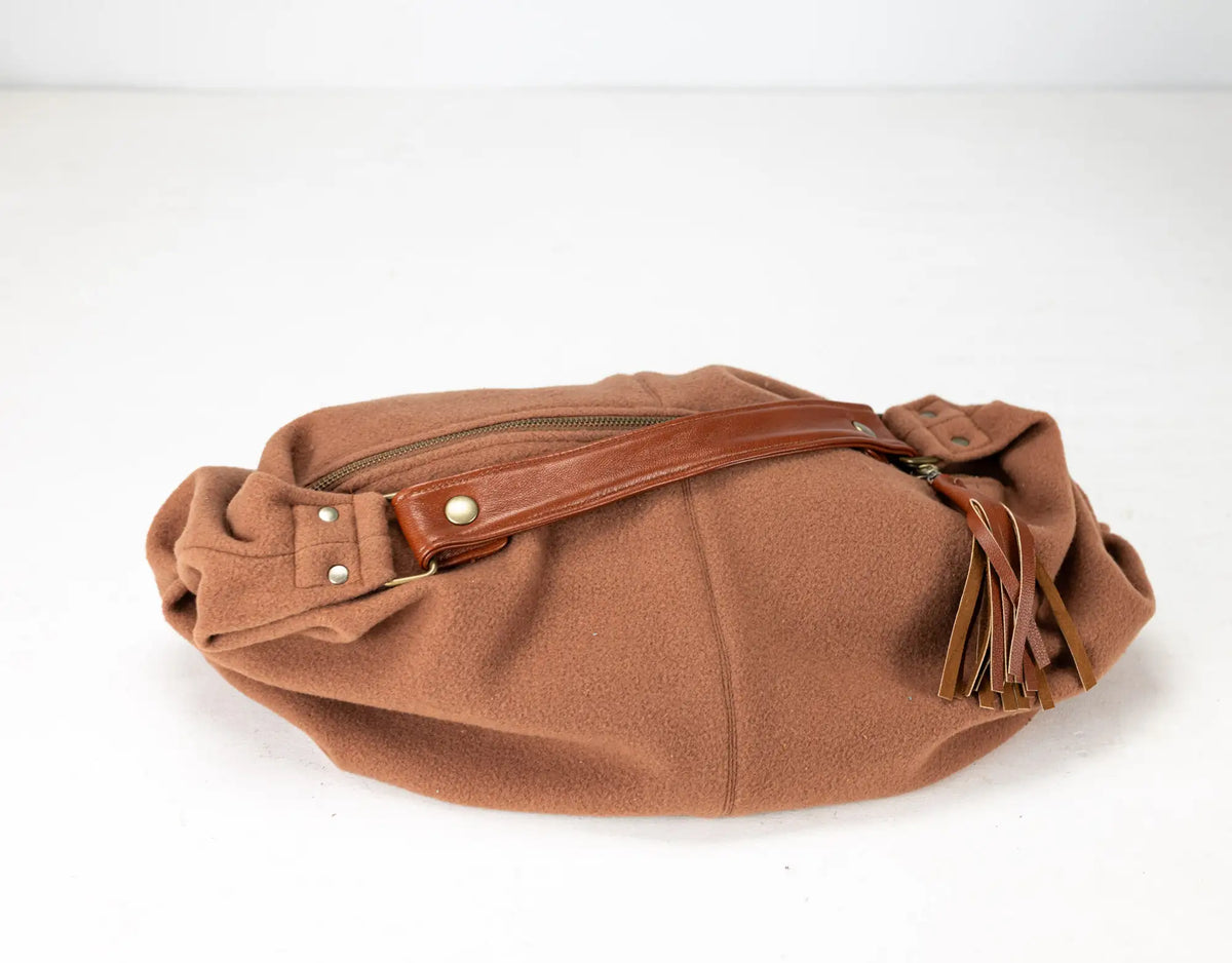 Kallia mini bag - Beige wool and brown leather