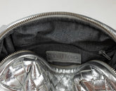 Silver insulated lunch bag with a visible brand logo on a white background