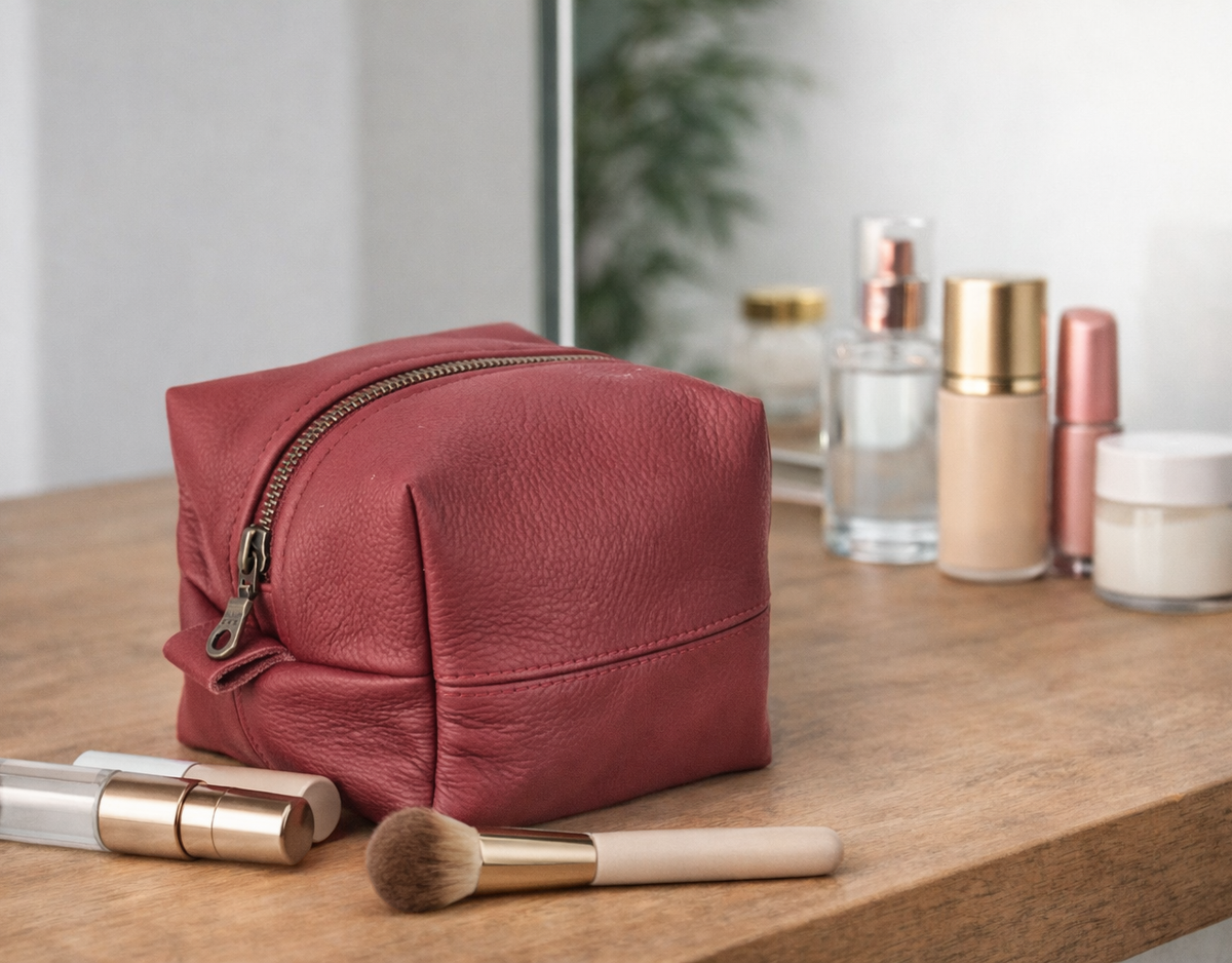 Cube case - Deep red soft leather