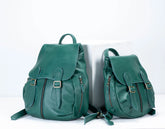 Petrol Green leather backpack in two sizes