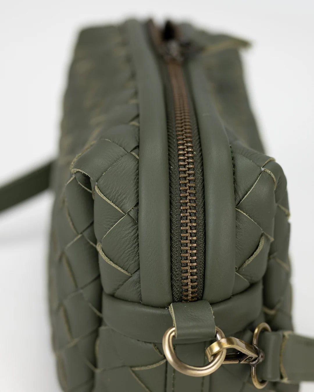Calliope bag - Handwoven olive green leather