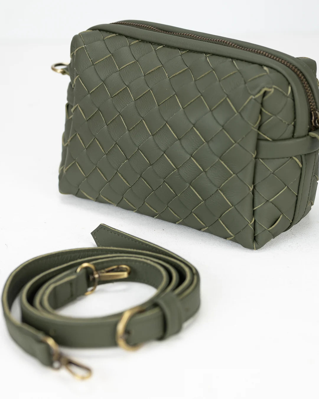 Calliope bag - Handwoven olive green leather