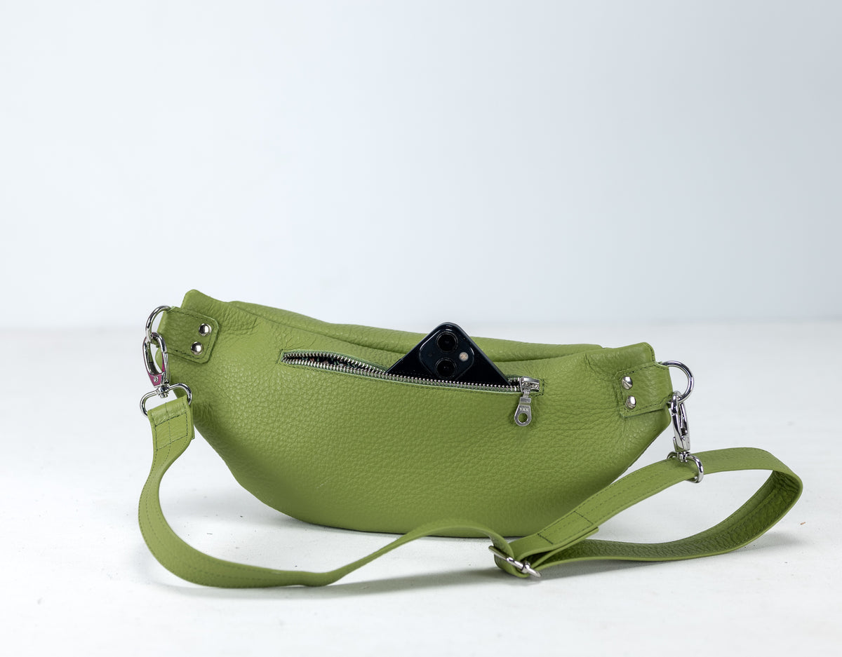 Haris fanny pack - Lime green pebbled leather