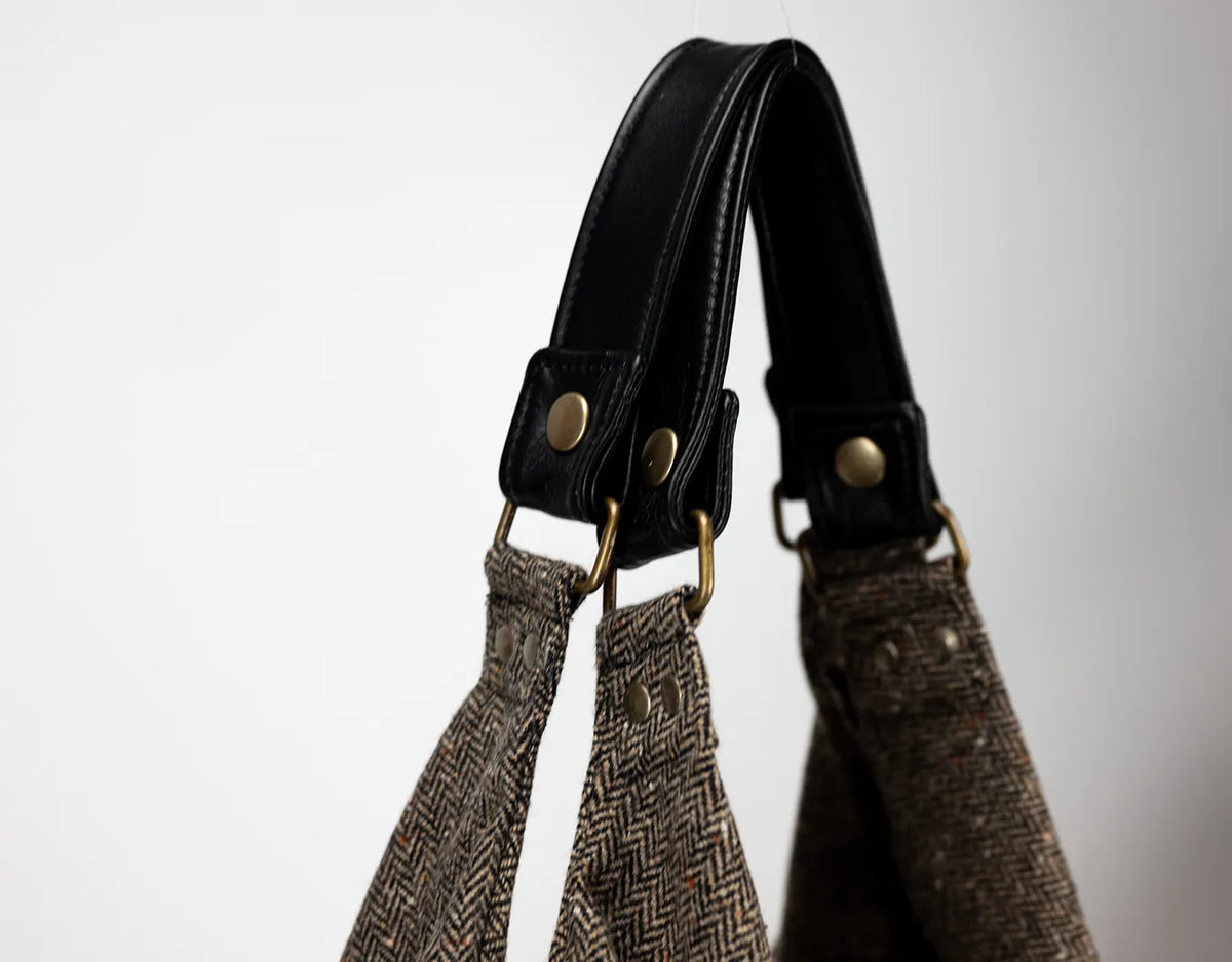 Kallia bag - Wool herringbone and Black leather