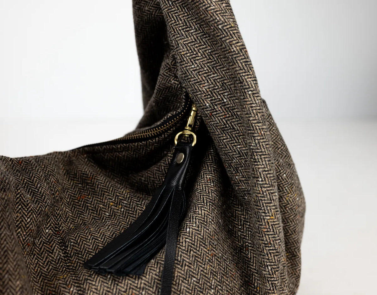 Kallia bag - Wool herringbone and Black leather