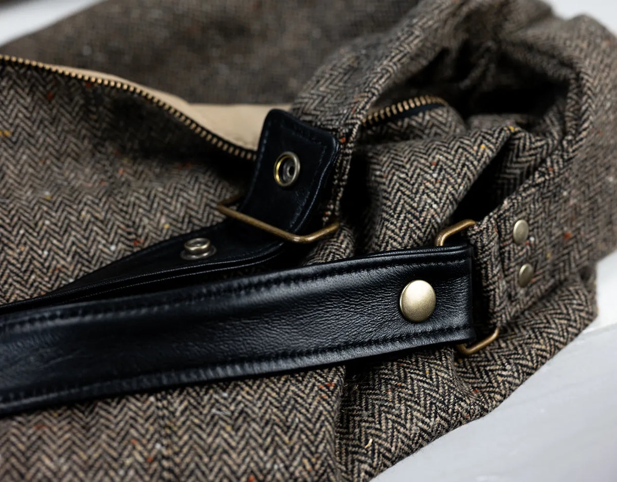 Kallia bag - Wool herringbone and Black leather