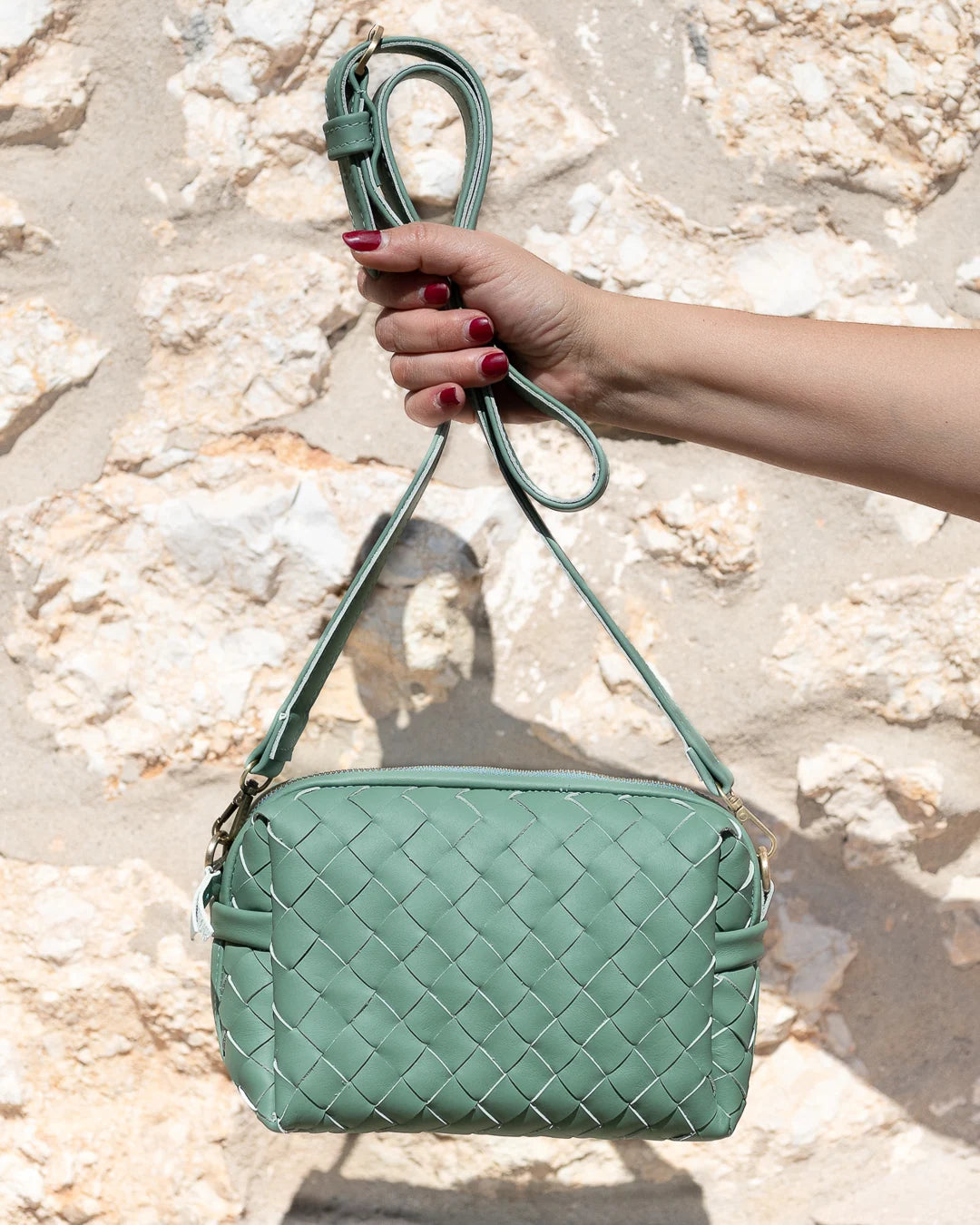 Calliope bag - Handwoven mint green leather