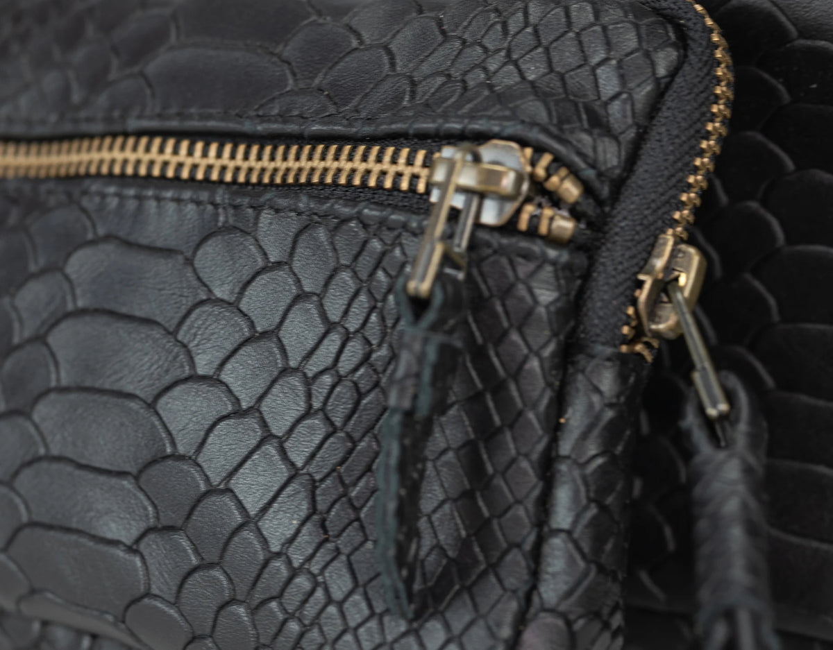 Antheia mini wallet - Black leather with snakeskin print