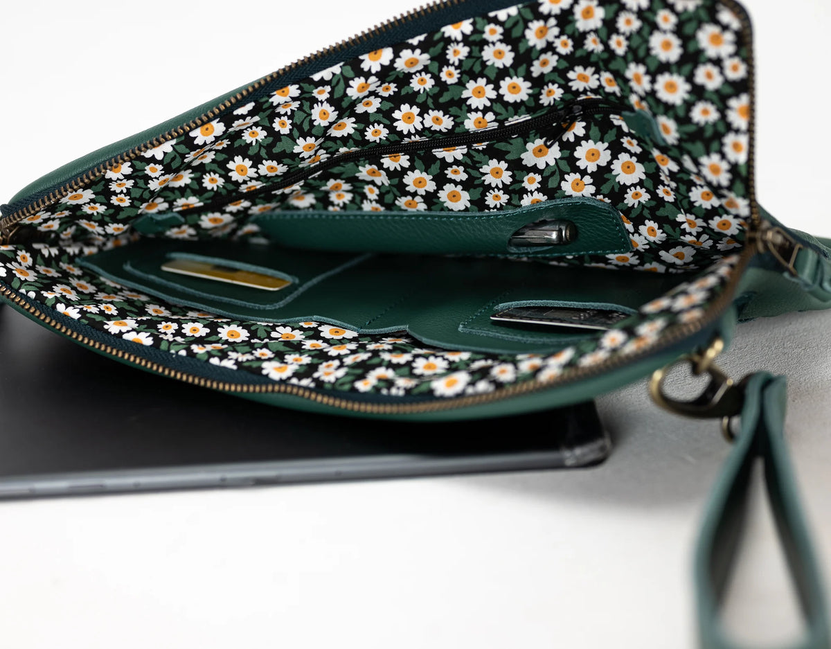 Athena Tablet Clutch - Petrol Green leather