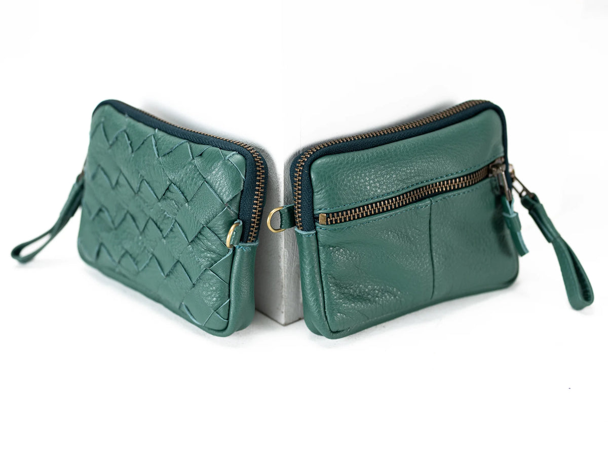 Antheia mini wallet - Petrol green leather